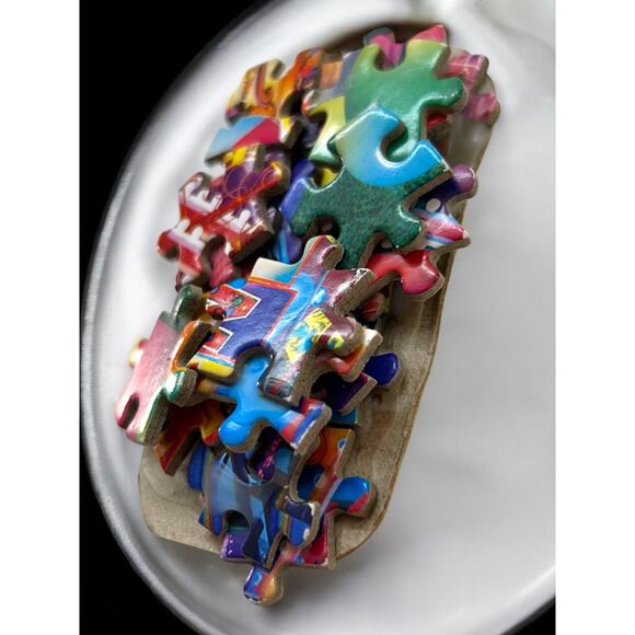 Handmade Brooch Puzzle Pieces 3.5" x 1" Bright Colorful Pin - Picture 3 of 6
